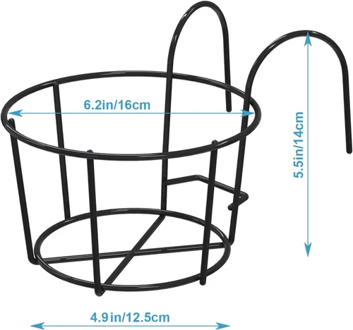 Vista 5 de Leoenir Paquete de 4 macetas redondas para colgar – soporte de metal para balcón y valla (negro)