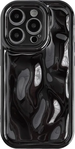 Vista 10 de Caseative Funda para iPhone 14 Pro, color negro Suavidad de la galjanoplastia de cromo del patrón de la burbuja del meteorito de la onda