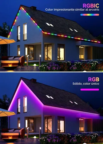 Vista 3 de Tira de luces LED RGB+IC de 50 pies para exteriores, impermeable, IP67, varios colores, luces LED inteligentes Bluetooth, control de aplicación