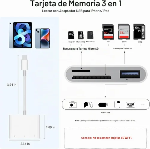 Vista 3 de Lector de Tarjetas SD para iPhone iPad Cámara con USB C, Lector de Tarjetas de Memoria con Ranura Dual Soporta Tarjetas SD/TF Visor de Cámara