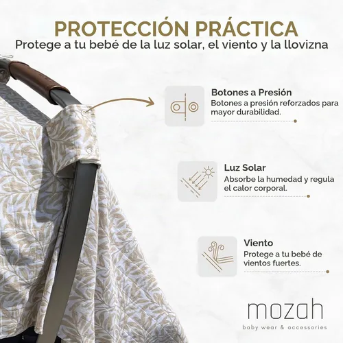 Vista 4 de MOZAH Funda de asiento de coche para bebé, hojas beige, 100% muselina orgánica, suave, transpirable y ligera, esencial para asiento de automóvil