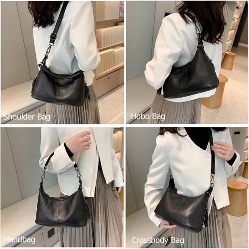 Vista 2 de SMITH SURSEE Bolsos cruzados de cuero para mujer, bolso de hombro pequeño Hobo para mujer, bolsos cruzados con borla