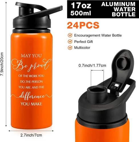 Vista 2 de Bokon Paquete de 24 botellas de agua de agradecimiento a granel, botellas de aluminio reutilizables con tapas, para empleados, maestros, compañeros