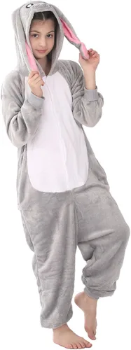 Vista 9 de WOYASIM Pijama de animal para niños, disfraz de una pieza, ropa de dormir, Halloween, Pascua, cosplay para niñas y niños