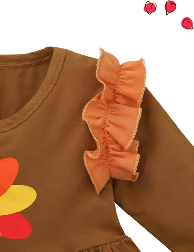 Vista 5 de Vestido de tutú de pavo para niña + pantalones de impresión + diadema de 3 piezas
