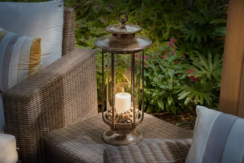 Vista 5 de H Potter – Linterna Huracán, Hierro, Marrón Charcoal, S, 0 volts Farol de vela para interiores y exteriores, patio, porche, jardín y decoración