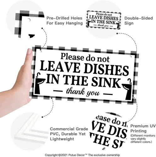 Vista 3 de Putuo Decor Letrero reversible de doble cara con texto en inglés "This is a Self-Cleaning Kitchen Clean up after Yourself", reversible de doble cara