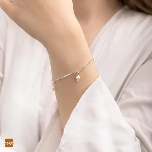 Vista 2 de Amberta Pulsera de perlas de agua dulce de plata de ley 925 para mujer