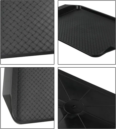 Vista 2 de Vababa Bandejas de plástico negro para servir comida rápida, paquete de 4, 16.8 pulgadas x 12 pulgadas