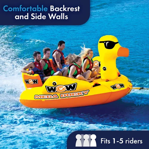 Vista 2 de WOW Sports Mega Ducky 19-1060, 1 a 5 personas remolcable, puntos de remolque delanteros y traseros - Tubo de agua para 5 personas, remolcable