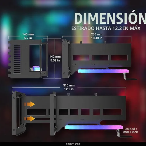 Vista 3 de EZDIY-FAB Soporte de montaje vertical PCIe 4.0 GPU Soporte de tarjeta gráfica con módulo LED ARGB de 5 V y 3 pines, kit de soporte para tarjeta
