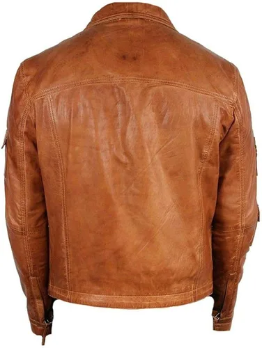Vista 3 de Cafe Racer - Chaqueta vintage de cuero envejecido, estilo retro, para motocicleta, estilo retro, estilo retro, de piel de oveja real, para hombre
