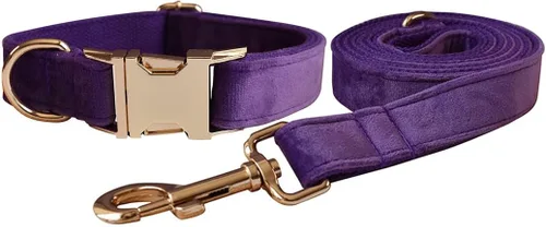 Vista 21 de Love Dream Juego de collar y correa de terciopelo para perro, suave y cómodo, correa ajustable y collar con hebilla de metal resistente para perros