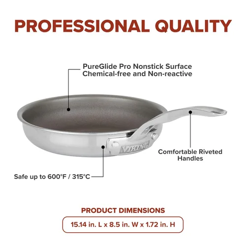 Vista 5 de Viking PureGlide Pro - Sartén antiadherente de 3 capas, fabricada sin PFAS, utensilios de cocina de inducción de 8 pulgadas, superficie