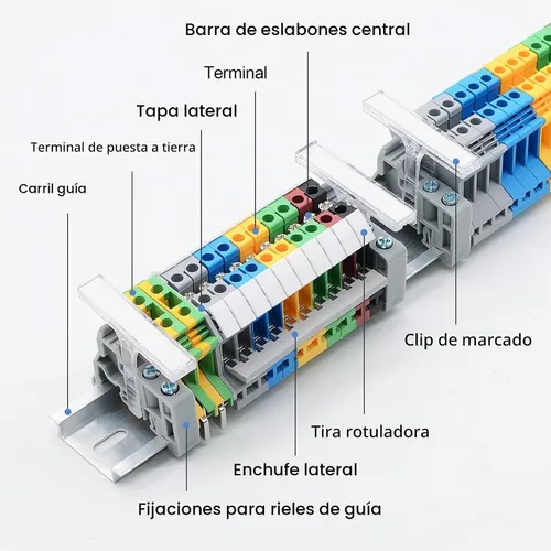 Vista 7 de Bloque de terminales, terminal de voltaje tipo riel, riel combinado