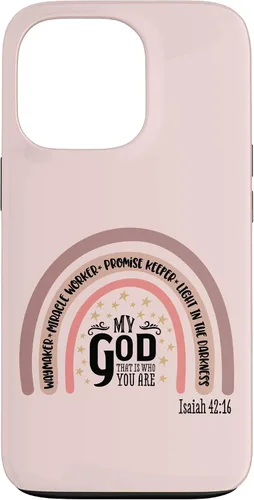 Vista 10 de Funda motivacional para iPhone 13 Pro Max Waymaker Boho Rainbow con versículo bíblico