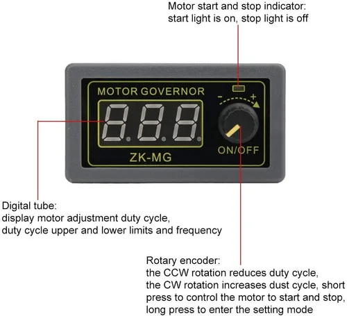 Vista 3 de DEWIN Controlador de velocidad del motor DC Controlador de motor DC5V ~ 30V 150W codificador PWM Control velocidad ajustable Interruptor giratorio