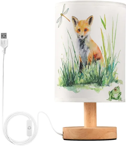 Vista 20 de Lámpara de mesa pintada Mariposa Diente de León con base de madera y pantalla de tela para mesita de noche, lámpara de escritorio para recámara