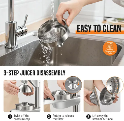Vista 7 de Exprimidor manual, exprimidor de naranja de acero inoxidable AMOHEE para cítricos, limón, granada, fácil de usar y limpiar, prensa de mano