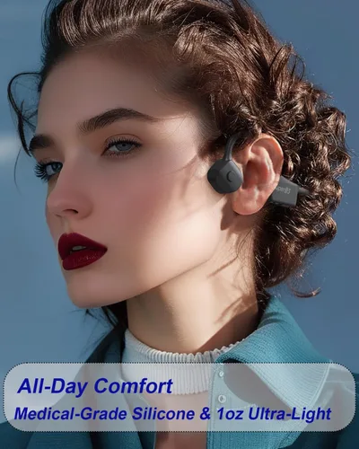 Vista 2 de Auriculares de Conducción Ósea YouthWhisper IP67 Impermeables Inalámbricos Bluetooth 5.2 con Auriculares de Silicona Suave para Negro