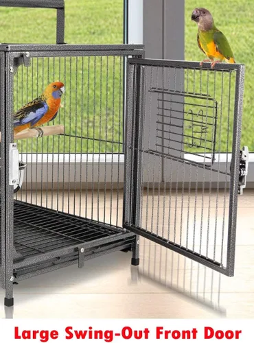 Vista 4 de Portátil resistente viaje pájaro loro portador jaula alimentación tazón juego soporte con mango