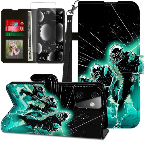 Vista 402 de Funda para Motorola Edge 2022 con protector de pantalla, soporte y tarjetero y correa para la muñeca, funda magnética para Moto Edge 2022 5G UW Lobo