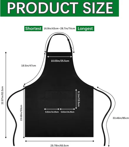 Vista 2 de Delantal con babero - Delantal unisex negro con 2 bolsillos, delantal de cocina para chef, delantales de dibujo para barbacoa, negro (10 piezas)