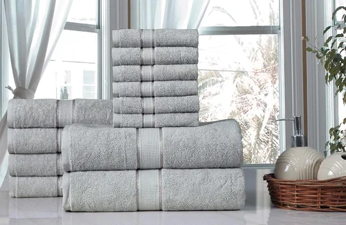 Vista 7 de Juego de toallas de baño (12 unidades, 100% algodón de lujo, 21.16 oz/m²), color gris