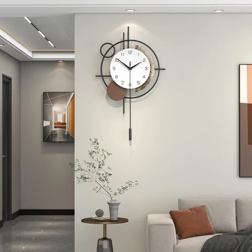 Vista 8 de Reloj de pared para decoración de sala de estar, reloj de pared decorativo con péndulo de cuarzo silencioso, funciona con pilas, reloj grande