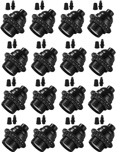 Vista 7 de Enchufes de luz negros E26/E27, soporte de lámpara retro Edison con tornillo mediano E26, enchufe estándar atornillado a 392.0 °F resistente al