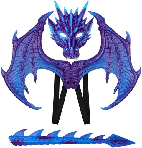 Vista 7 de Himine Alas de dragón Props Cosplay Wing con máscara de cola