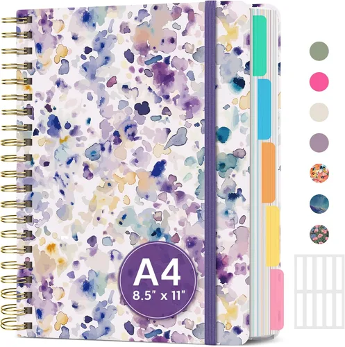 Vista 27 de Cuadernos grandes de espiral rayados para el trabajo con divisores y pestañas extraíbles, 8.5 x 11 pulgadas, bonito cuaderno de tapa dura de 5