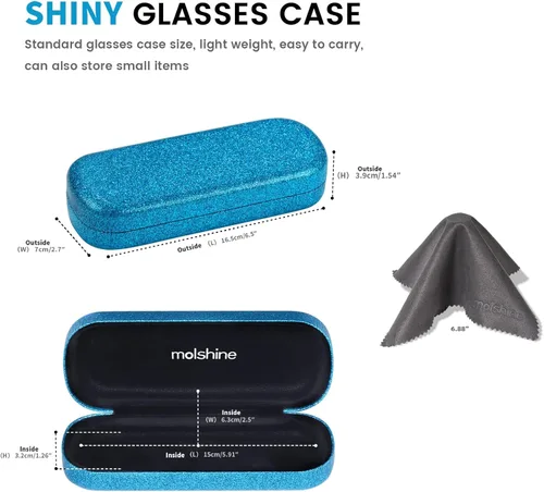 Vista 3 de molshine Funda rígida para gafas, portátil, brillante y brillante, para hombres, mujeres, niñas, viajes, estudio, trabajo, M