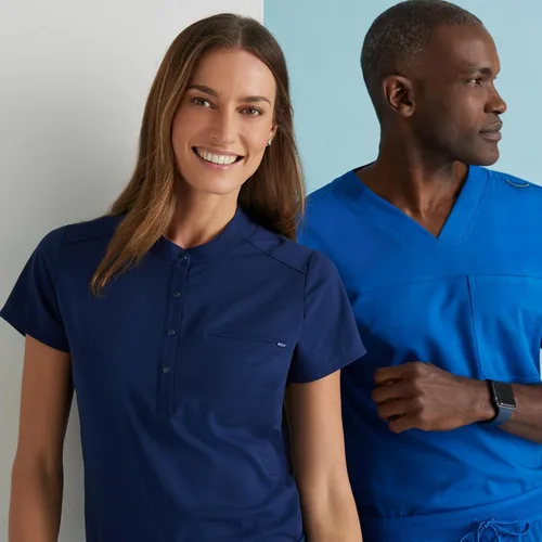 Vista 3 de BARCO Grey's Anatomy Spandex Stretch Direct - Camiseta médica para mujer, cuello a presión Bahama