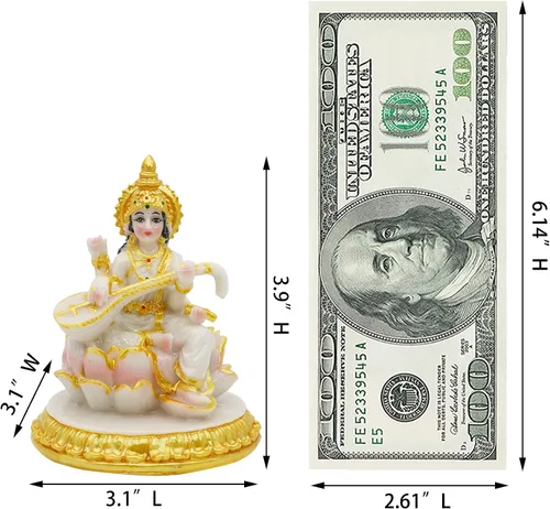 Vista 6 de alikiki Estatua de Saraswati pequeña diosa hindú – 3.9 pulgadas de alto aspecto de mármol Saraswati figura para tablero de instrumentos