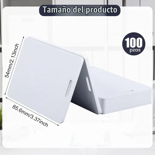 Vista 2 de Tinlade - 100 tarjetas de PVC en blanco con ranura perforadora, tarjeta de identificación Cr80, 30 mil White PVC Identification Badge Card Bulk