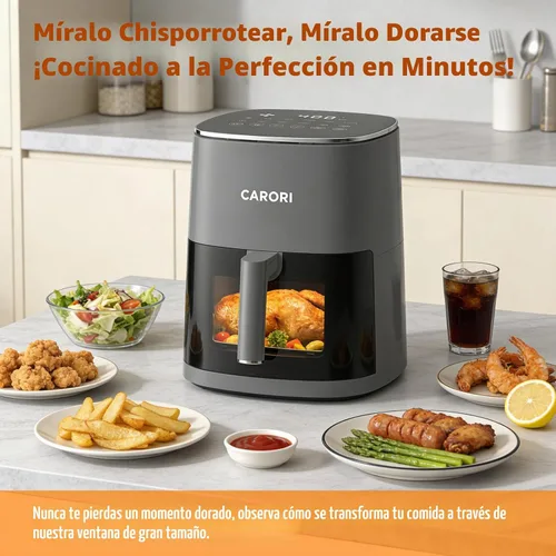 Vista 6 de CARORI Freidora de aire de 6 cuartos con ventana de visión, 12 preajustados, gran capacidad, 400 ℉ máximo crujiente, 1700 W comidas rápidas incluso
