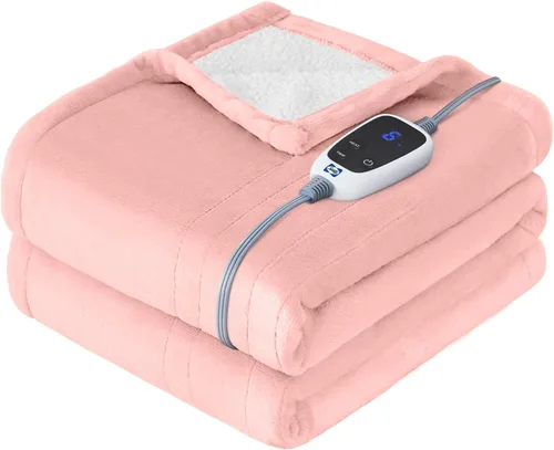 Vista 15 de Sealy - Manta eléctrica térmica, manta de franela y sherpa con 6 ajustes de calor y apagado automático de 2-10 horas, calentamiento rápido y Beige