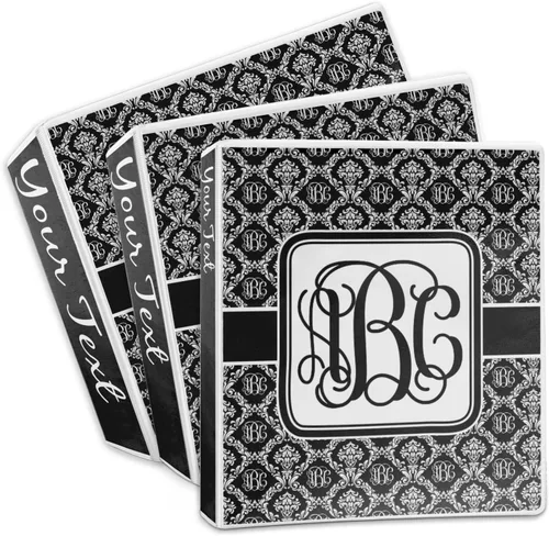 Vista 3 de Carpeta personalizada de 3 anillas de damasco con monograma - 1 pulgada