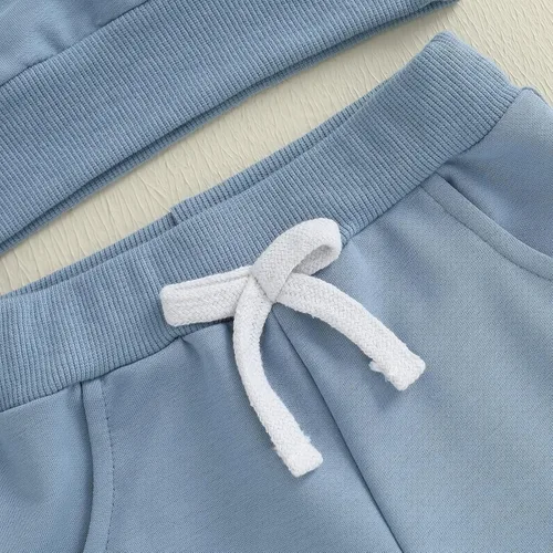 Vista 21 de Kuriozud Conjunto de 2 piezas de sudadera con cuello redondo y pantalones deportivos para niños pequeños para otoño e invierno