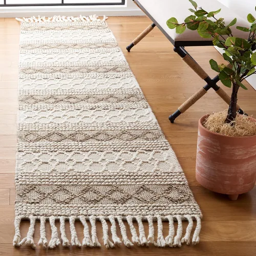 Vista 2 de SAFAVIEH Natura Collection Alfombra de pasillo, 2 pies 3 pulgadas x 9 pies, marfil y marrón, lana hecha a mano, ideal para zonas de alto tráfico