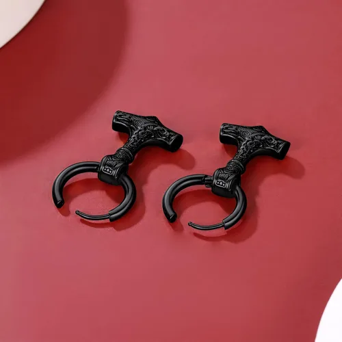 Vista 9 de FaithHeart Viking Thors - Aretes de cabeza de martillohachalanza para mujeres y hombres acero inoxidable chapados en oro de 18 quilates joyería