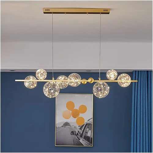 Vista 10 de Candelabros LED, lámparas de araña LED modernas de color dorado/negro con luces LED de cristal transparente, con forma de estrella para sala