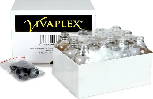 Vista 3 de Vivaplex, 12, botellas de vidrio transparentes, de 4 onzas, con tapas