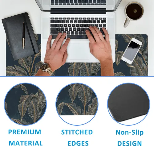 Vista 3 de Alfombrilla para mouse, estilo de línea de arte dorada abstracta para escritorio, almohadilla de escritorio con base antideslizante y borde cosido
