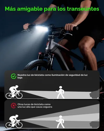 Vista 6 de Super Bright LED Bike Lights – USB-C Rechargeable, IPX5 Waterproof Bicycle Headlight, Daytime Running Light, Multi-Mode MTB & Off-Road Cycling
