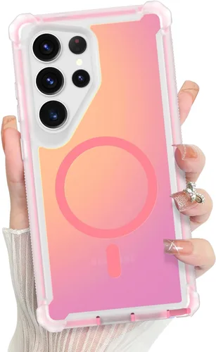 Vista 382 de Bonoma - Funda compatible con Samsung Galaxy S21 Plus, diseño de corazón con purpurina, color rosa Support for MagSafe, Plating Magnetic Case TPU