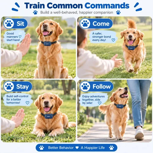 Vista 8 de PATPET Collar de entrenamiento para perros con control remoto, collar de choque impermeable IPX7 de 2000 pies, 4 modos