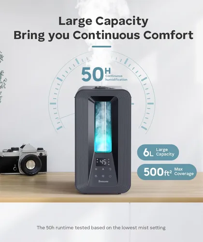 Vista 3 de BREEZOME Humidificadores de 6L para dormitorio, humidificador de llenado superior de niebla fría con difusor de aroma, humidistato, luz nocturna