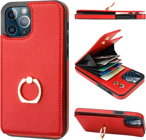 Vista 9 de Folosu Funda compatible con iPhone 12/12 Pro con soporte para tarjetas, rotación de 360°, soporte de anillo de dedo con función atril, protección